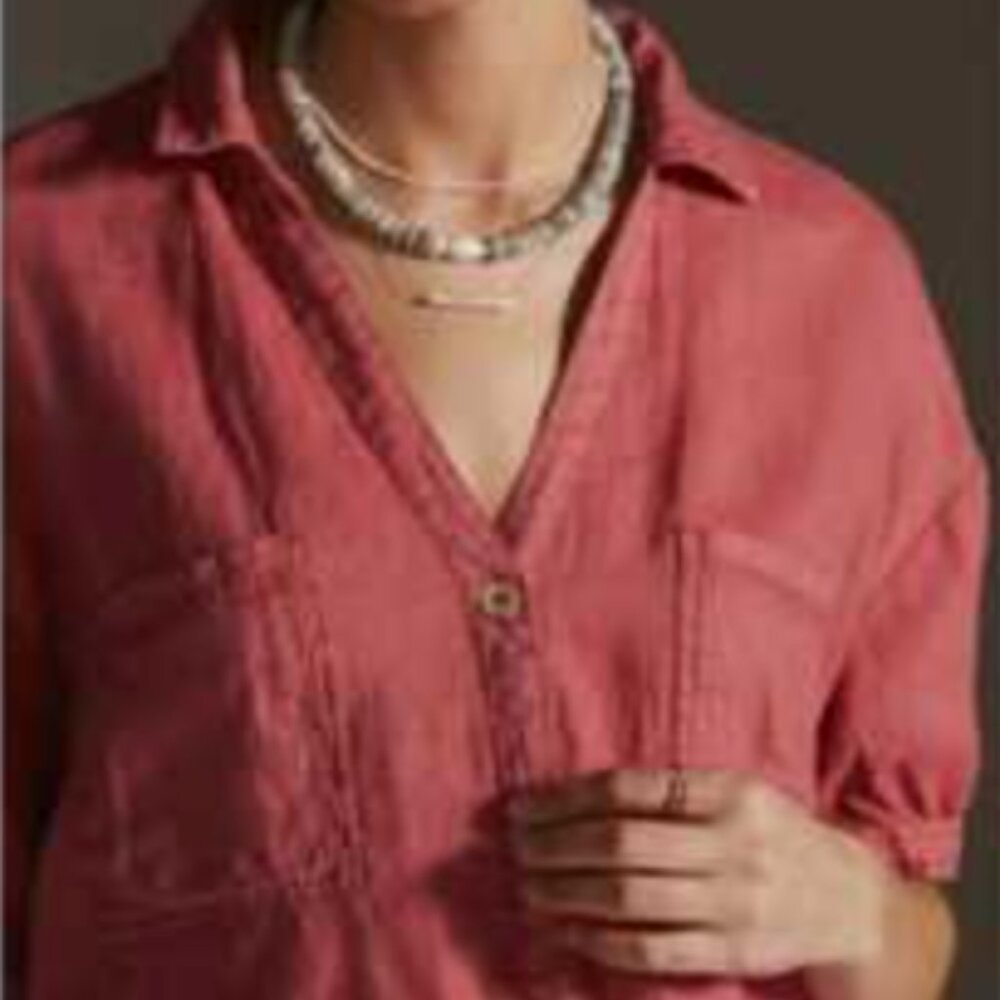 Anthropologie Pilcro Nantucket Red Linen blouse (size L)